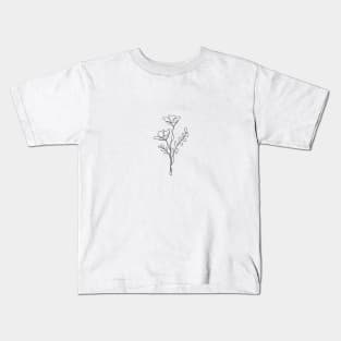 Wildflower Line Art | Floral Botanical Minimalist Lineart Kids T-Shirt